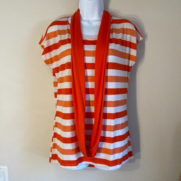 Bobby Brooks Orange White striped 2 Pc top set, longer back, short sleeves M Tee - Picture 1 of 10